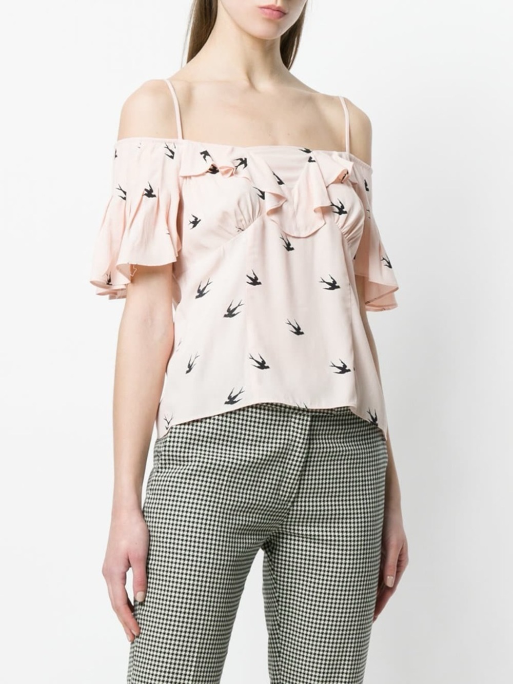 Alexander McQueen McQ Swallow Off The Shoulder Women’s Pink Print Top $324